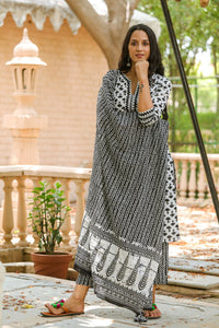 White & Black Block Butti Print Suit Set