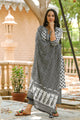White & Black Block Butti Print Suit Set