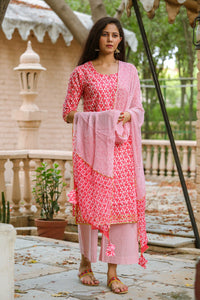 Coral Printed Gota Work Suit Set