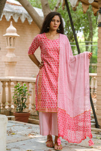 Coral Printed Gota Work Suit Set
