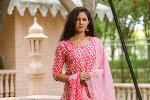 Coral Printed Gota Work Suit Set