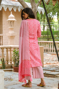 Coral Printed Gota Work Suit Set