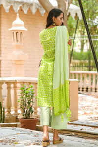 Green Printed Gota Work Suit Set