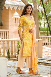Yellow Printed Gota Work Suit Set