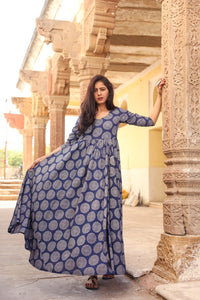 Blue Ajrakh Butta Print Dress
