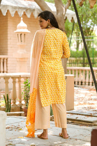 Yellow Printed Gota Work Suit Set