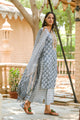 Grey Block Print Gota Work Suit Set