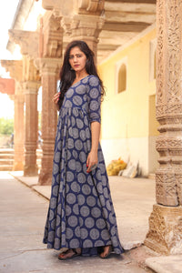 Blue Ajrakh Butta Print Dress