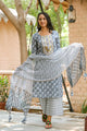 Grey Block Print Gota Work Suit Set