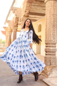 Indigo Butta Print Dress
