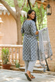 Grey Block Print Gota Work Suit Set