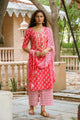 Coral Block Print Gota Work Suit Set