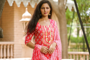 Coral Block Print Gota Work Suit Set