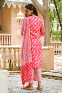 Coral Block Print Gota Work Suit Set