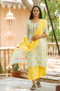 White Jaal Block Print Gota Work Suit Set