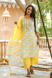 White Jaal Block Print Gota Work Suit Set