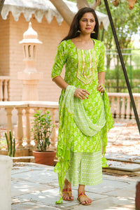 Green Block Print Gota Work Suit Set
