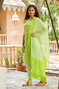 Green Block Print Gota Work Suit Set