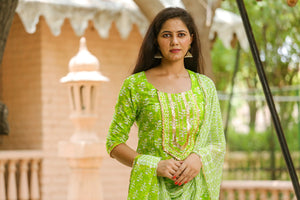 Green Block Print Gota Work Suit Set
