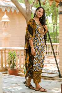 Black Batik Print Gota Work Suit set