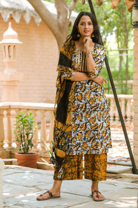 Black Batik Print Gota Work Suit set