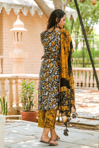 Black Batik Print Gota Work Suit set