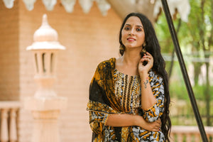 Black Batik Print Gota Work Suit set