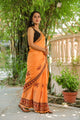 Dust Orange Butterfly Block Print Mul Cotton Saree with Blouse Piece