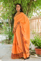 Dust Orange Butterfly Block Print Mul Cotton Saree with Blouse Piece