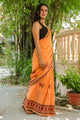 Dust Orange Butterfly Block Print Mul Cotton Saree with Blouse Piece