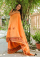 Dust Orange Butterfly Block Print Mul Cotton Saree with Blouse Piece
