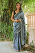 Tint Grey Hand Block Butta Print Mul Cotton Saree with Blouse Piece