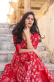 Red Dual Ajrakh Print Kalidar Dress