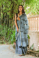 Tint Grey Hand Block Butta Print Mul Cotton Saree with Blouse Piece