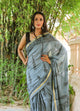 Tint Grey Hand Block Butta Print Mul Cotton Saree with Blouse Piece