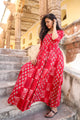 Red Dual Ajrakh Print Kalidar Dress