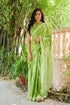 Mint Green Hand Block Print Mul Saree with Blouse Piece