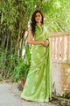 Mint Green Hand Block Print Mul Saree with Blouse Piece
