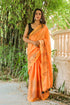 Orange Leaf Block Border Print Mul Saree with Blouse Piece