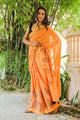 Orange Leaf Block Border Print Mul Saree with Blouse Piece