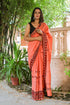 Orange Dragon Hand Block Print Mul Saree with Blouse Piece