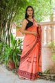 Orange Dragon Hand Block Print Mul Saree with Blouse Piece