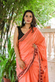 Orange Dragon Hand Block Print Mul Saree with Blouse Piece