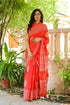 Red Hand Block Butta Print Mul Saree with Blouse Piece