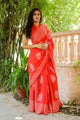 Red Hand Block Butta Print Mul Saree with Blouse Piece