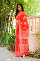 Red Hand Block Butta Print Mul Saree with Blouse Piece