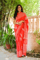 Red Hand Block Butta Print Mul Saree with Blouse Piece
