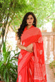Red Hand Block Butta Print Mul Saree with Blouse Piece