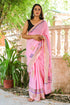 Baby Pink Hand Block Print Mul Saree with Blouse Piece