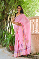 Baby Pink Hand Block Print Mul Saree with Blouse Piece